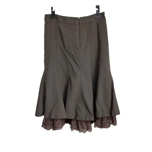 Ann Taylor LOFT Skirt Womens Size 6 Brown Flared Trumper Wool Lace Hem Lined - Picture 2 of 7